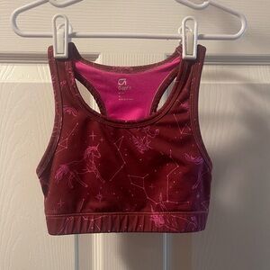 GapFit Maroon Sports Bra with Pink Unicorn Design